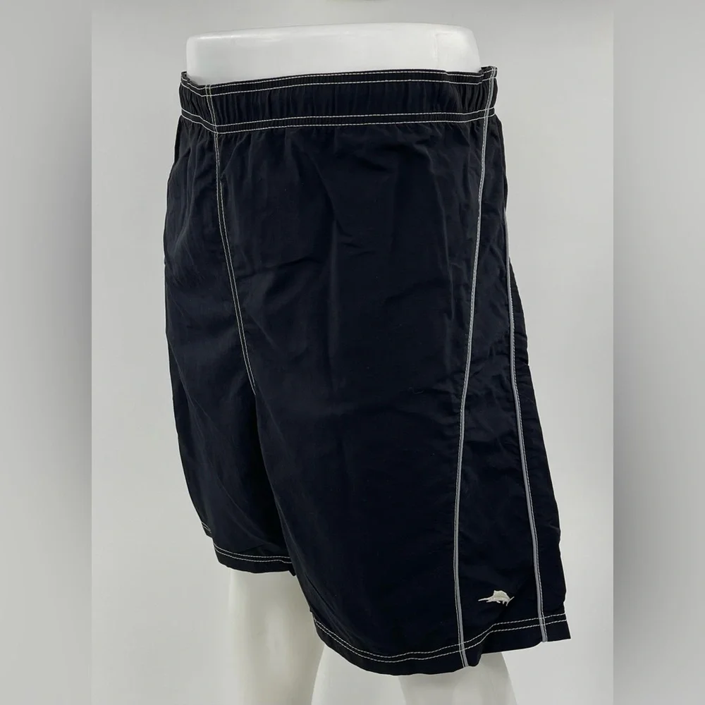 Tommy Bahama Black w/ White Logo Nylon Swim Trunks Bathing Suit Mesh Lined XL